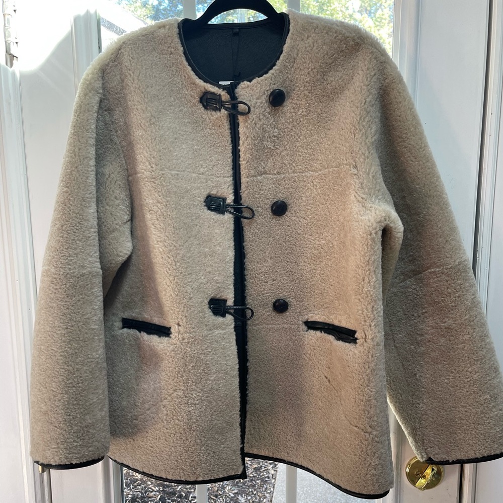 Mango Appliqué Faux Shearling Coat Medium